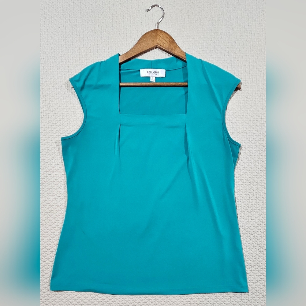 Jones Studio Teal/Turquoise Cap Sleeve‎ Blouse Size L